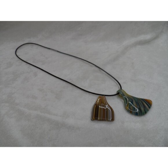 Glass Fish Tale Pendant Necklace Set With Black Cord Set of 2 - Picture 1 of 5